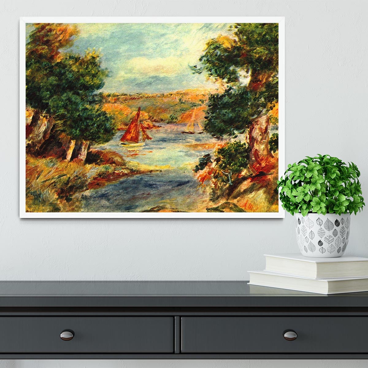 Sailing boats in Cagnes by Renoir Framed Print - Canvas Art Rocks -6