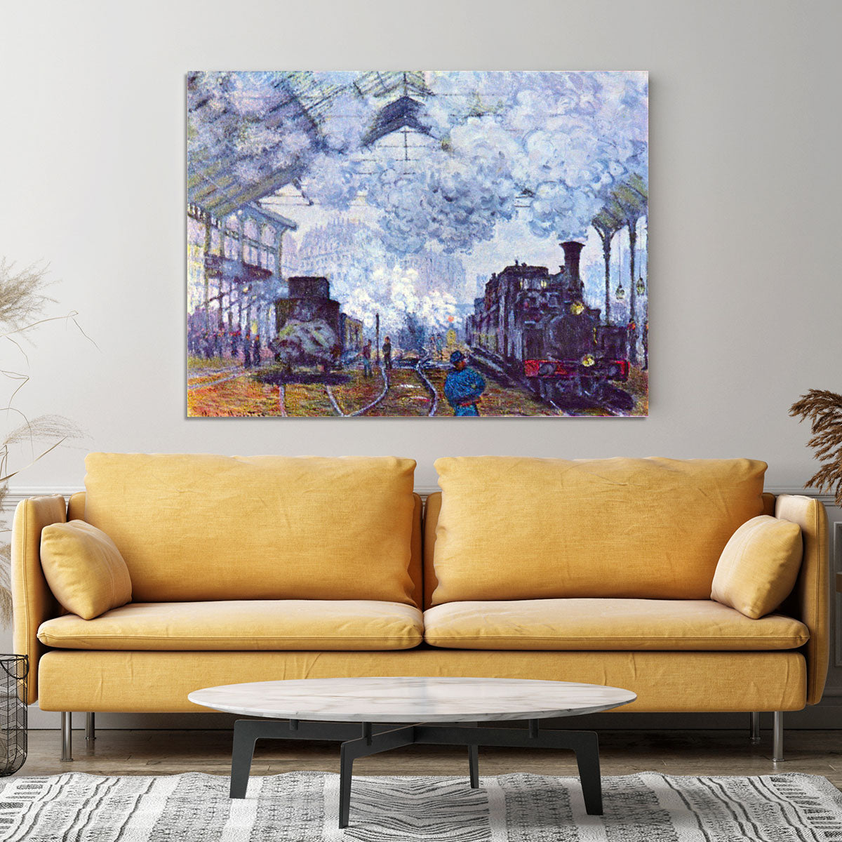 Saint Lazare station in Paris arrival of a train by Monet Canvas Print or Poster - Canvas Art Rocks - 4