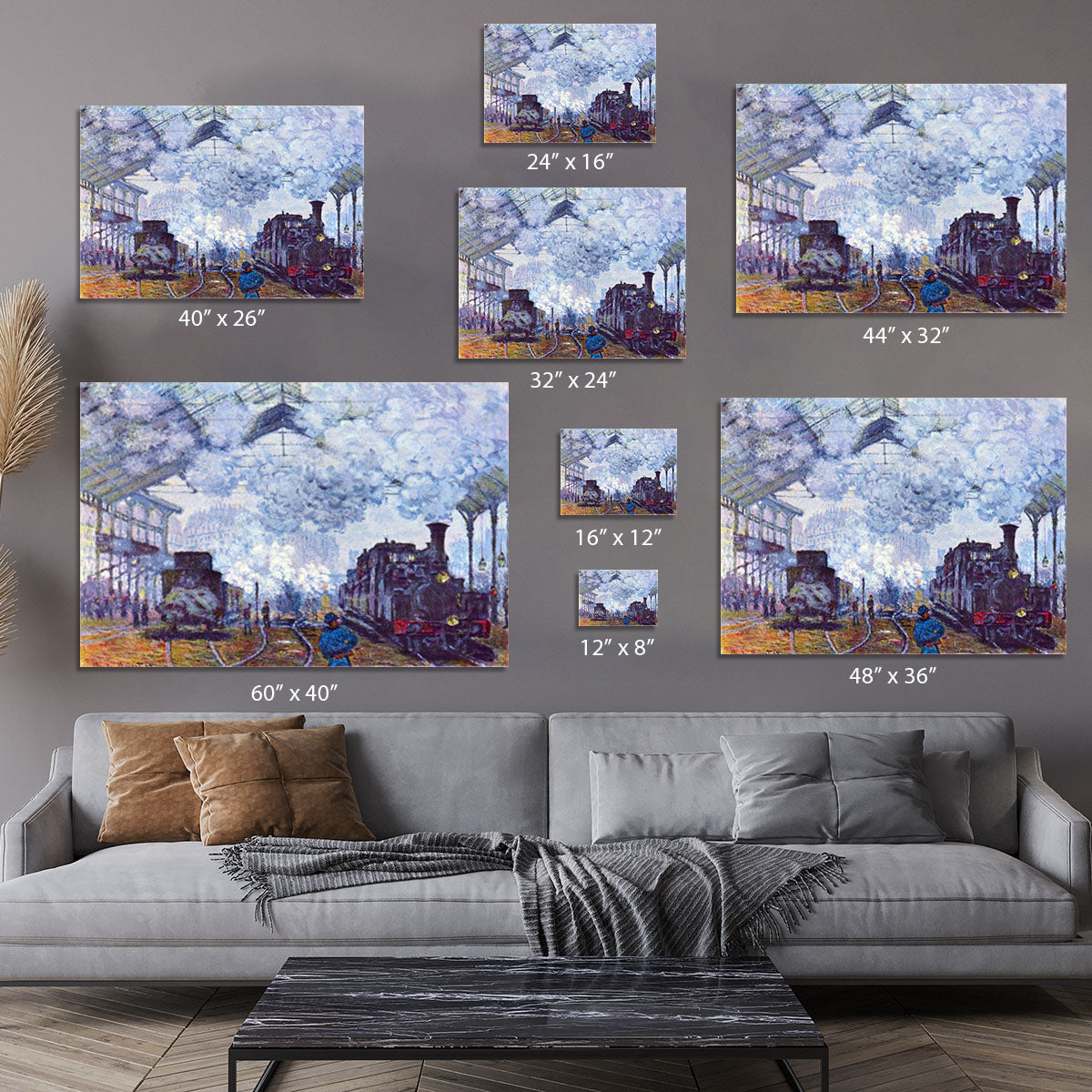 Saint Lazare station in Paris arrival of a train by Monet Canvas Print or Poster - Canvas Art Rocks - 7