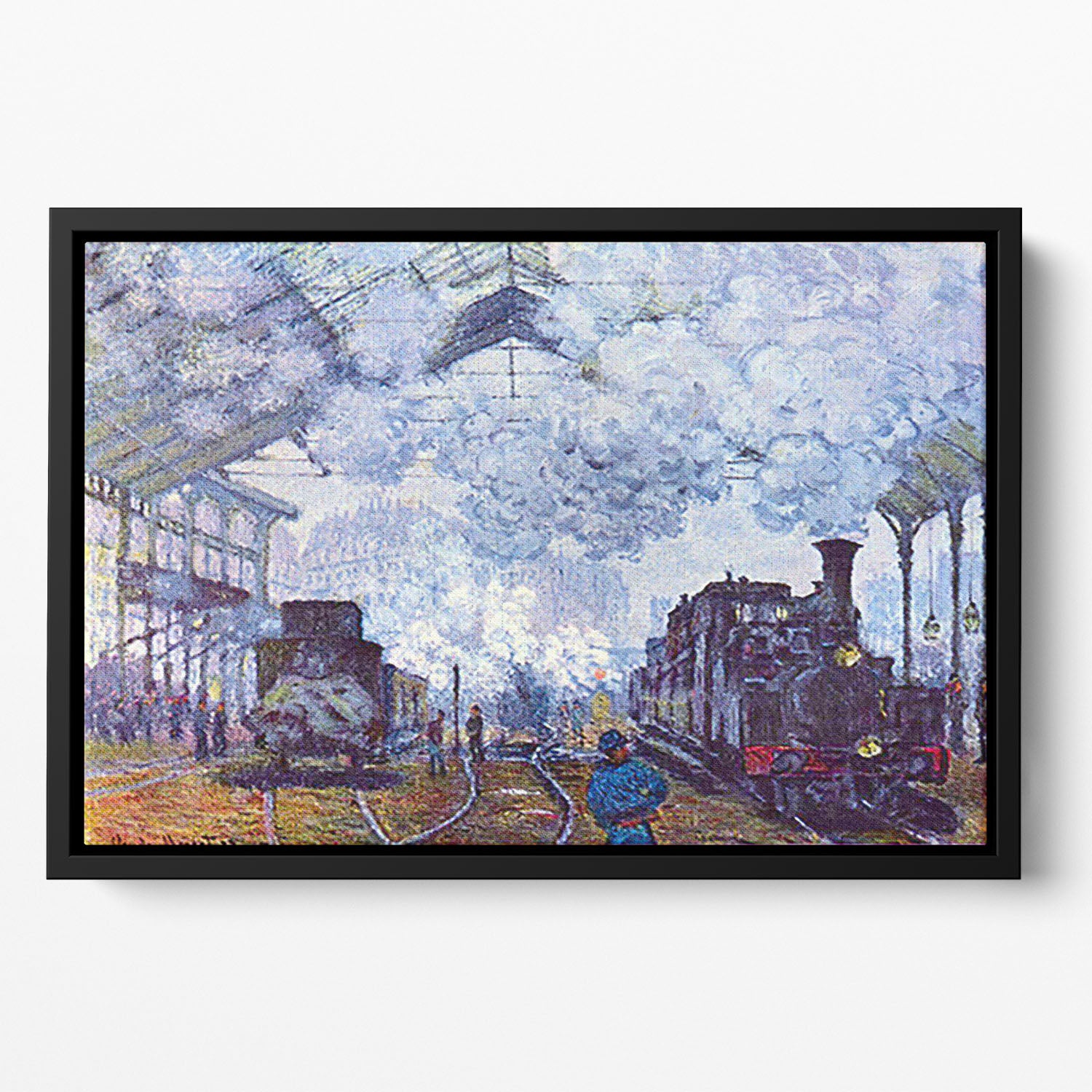 Saint Lazare station in Paris arrival of a train by Monet Floating Framed Canvas
