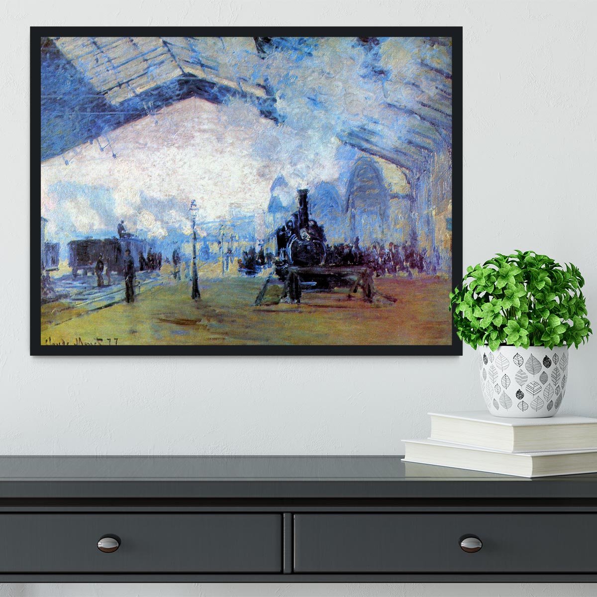 Saint Lazare station in Paris by Monet Framed Print - Canvas Art Rocks - 2