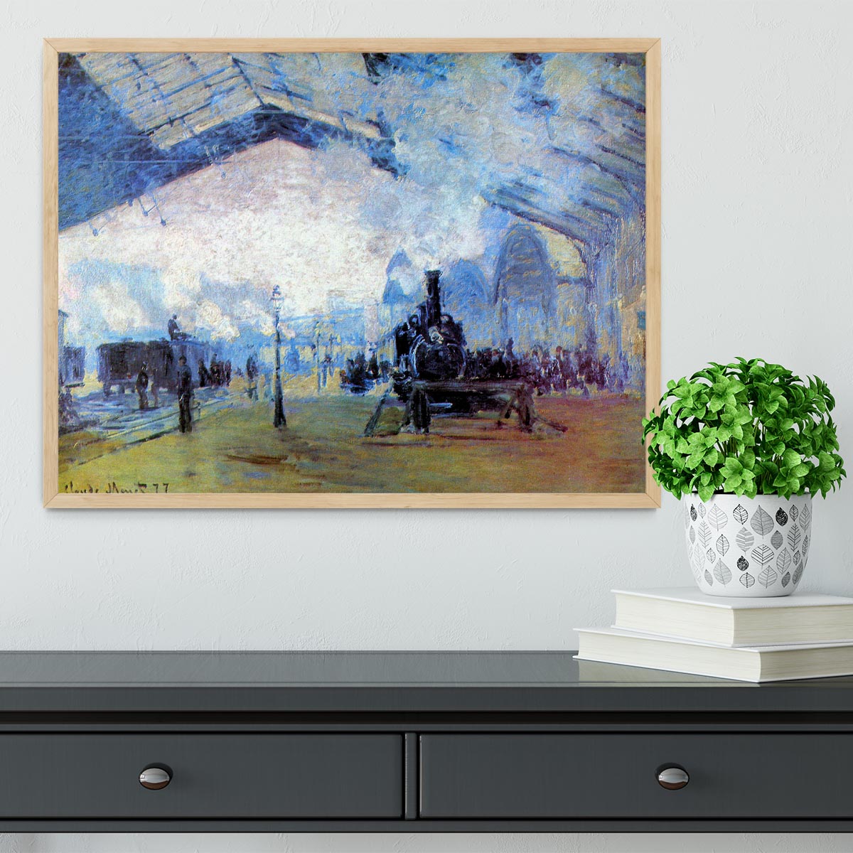 Saint Lazare station in Paris by Monet Framed Print - Canvas Art Rocks - 4