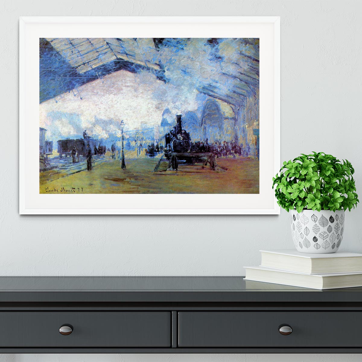 Saint Lazare station in Paris by Monet Framed Print - Canvas Art Rocks - 5