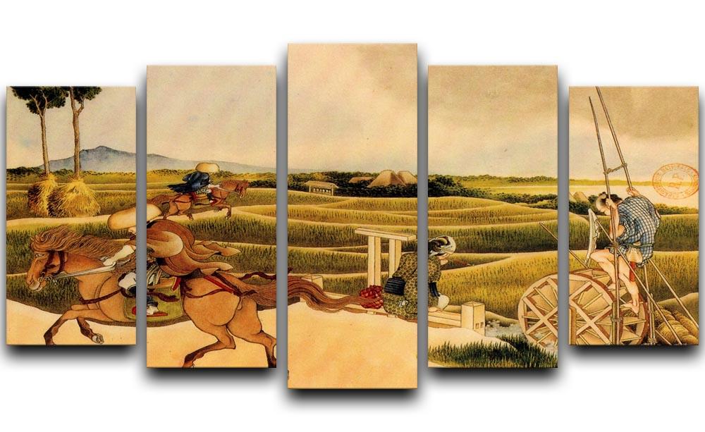 Samurai riding on horses by Hokusai 5 Split Panel Canvas  - Canvas Art Rocks - 1