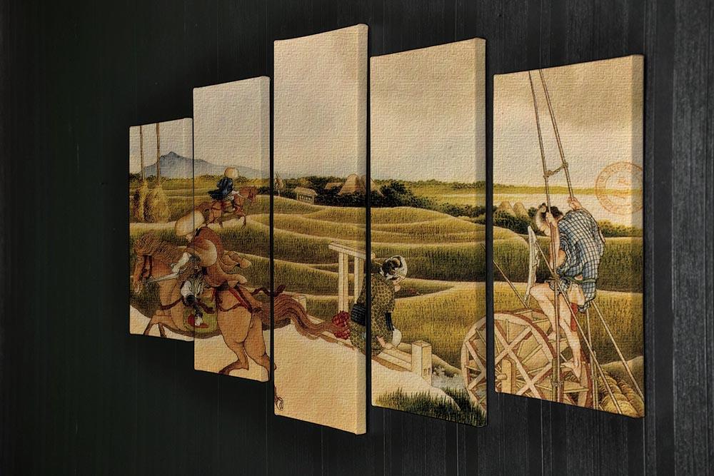 Samurai riding on horses by Hokusai 5 Split Panel Canvas - Canvas Art Rocks - 2