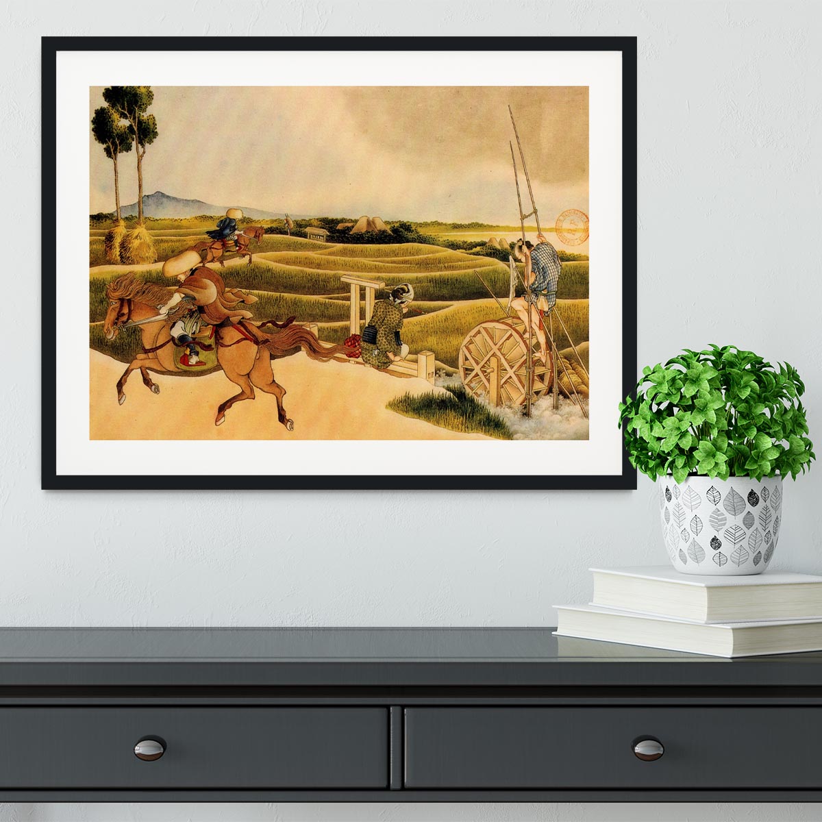 Samurai riding on horses by Hokusai Framed Print - Canvas Art Rocks - 1