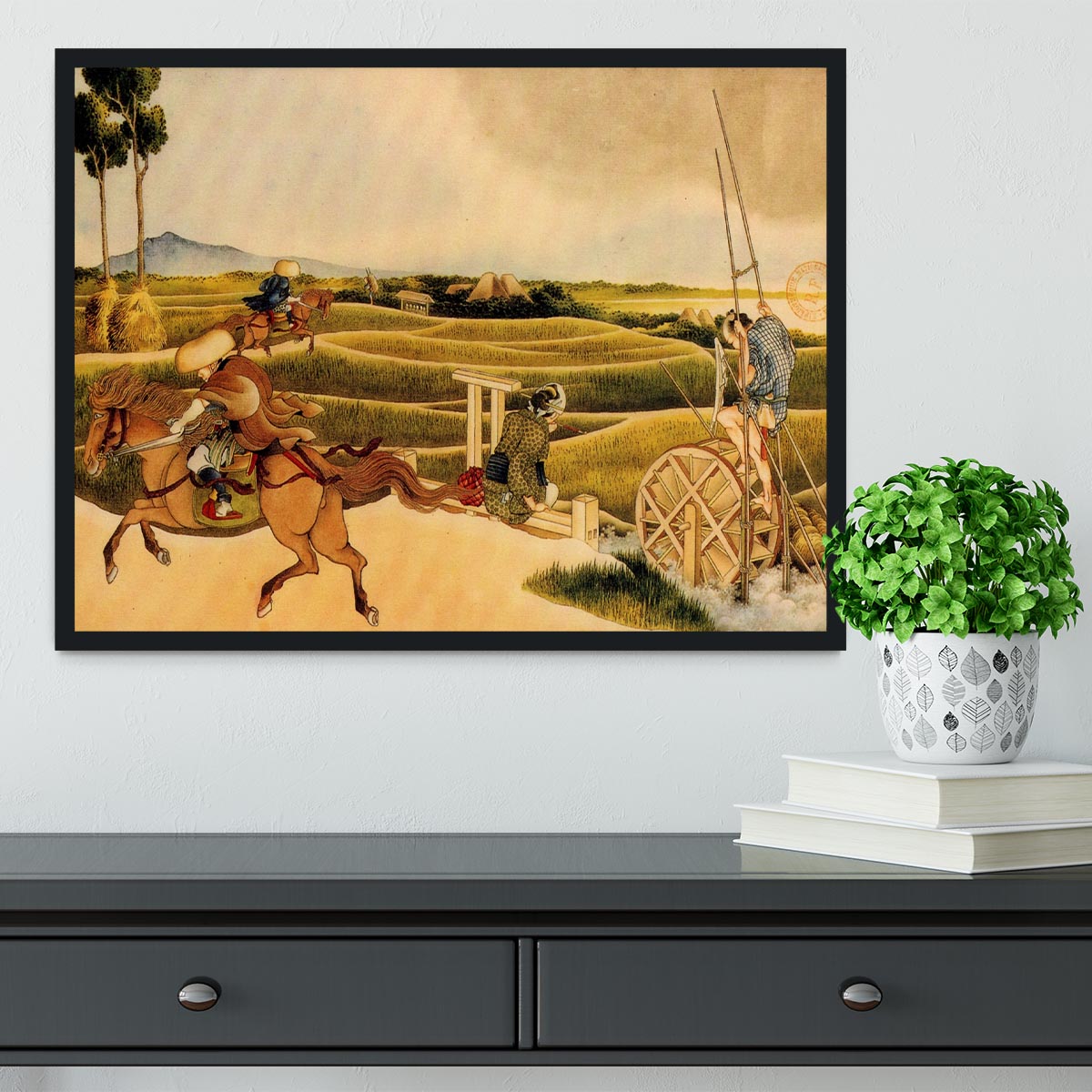 Samurai riding on horses by Hokusai Framed Print - Canvas Art Rocks - 2
