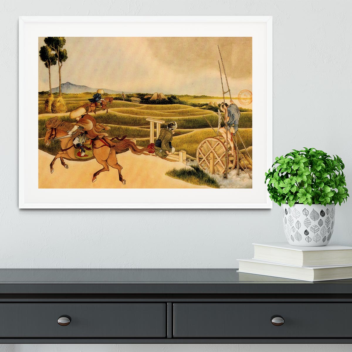 Samurai riding on horses by Hokusai Framed Print - Canvas Art Rocks - 5