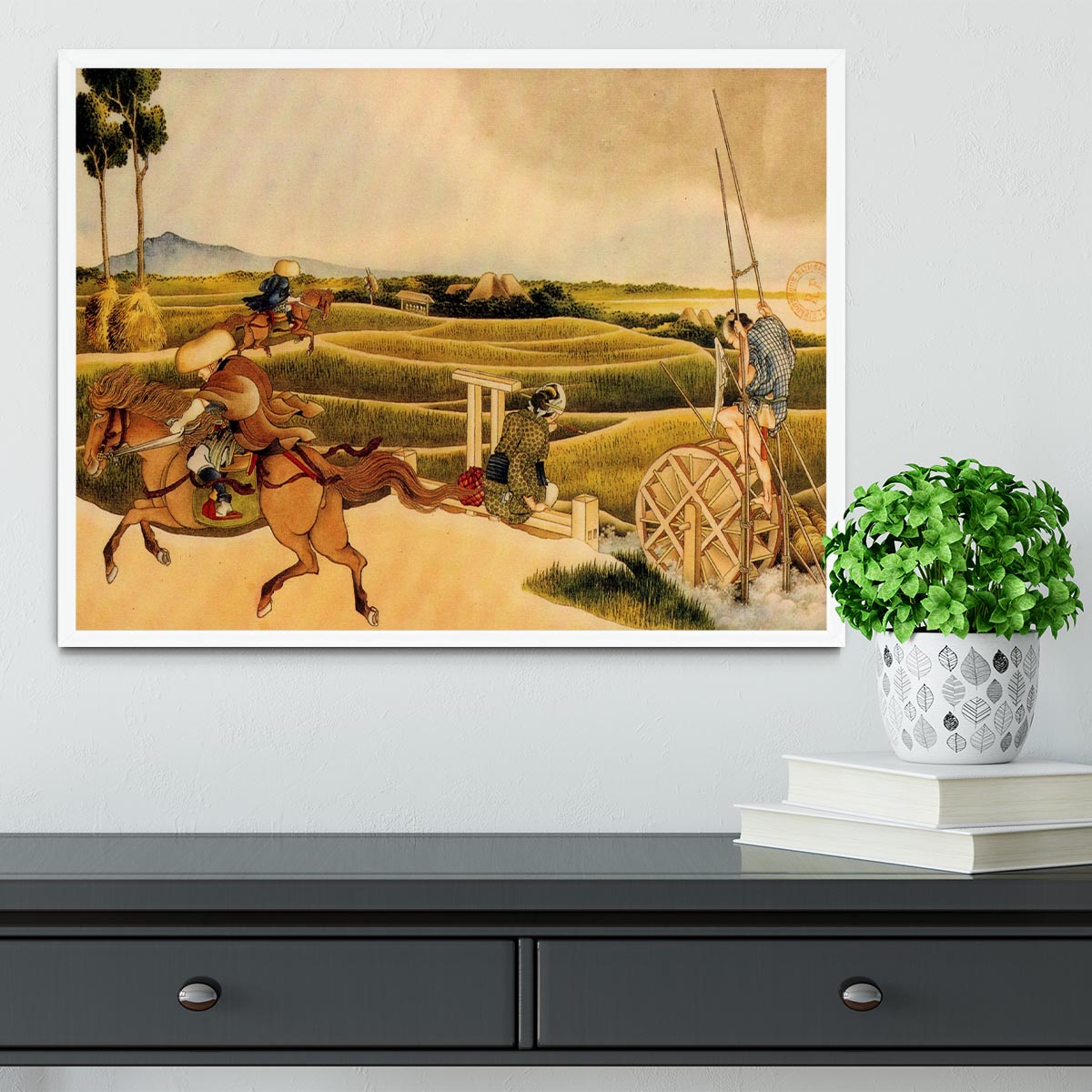 Samurai riding on horses by Hokusai Framed Print - Canvas Art Rocks -6