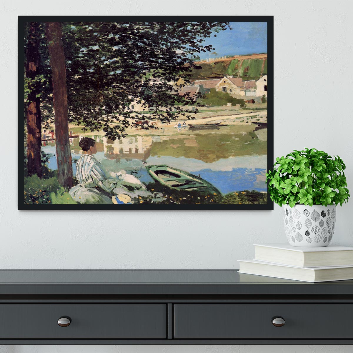 Seine bank at Vethueil by Monet Framed Print - Canvas Art Rocks - 2