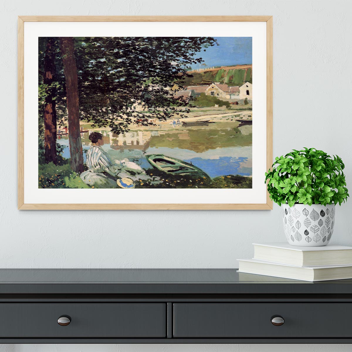 Seine bank at Vethueil by Monet Framed Print - Canvas Art Rocks - 3