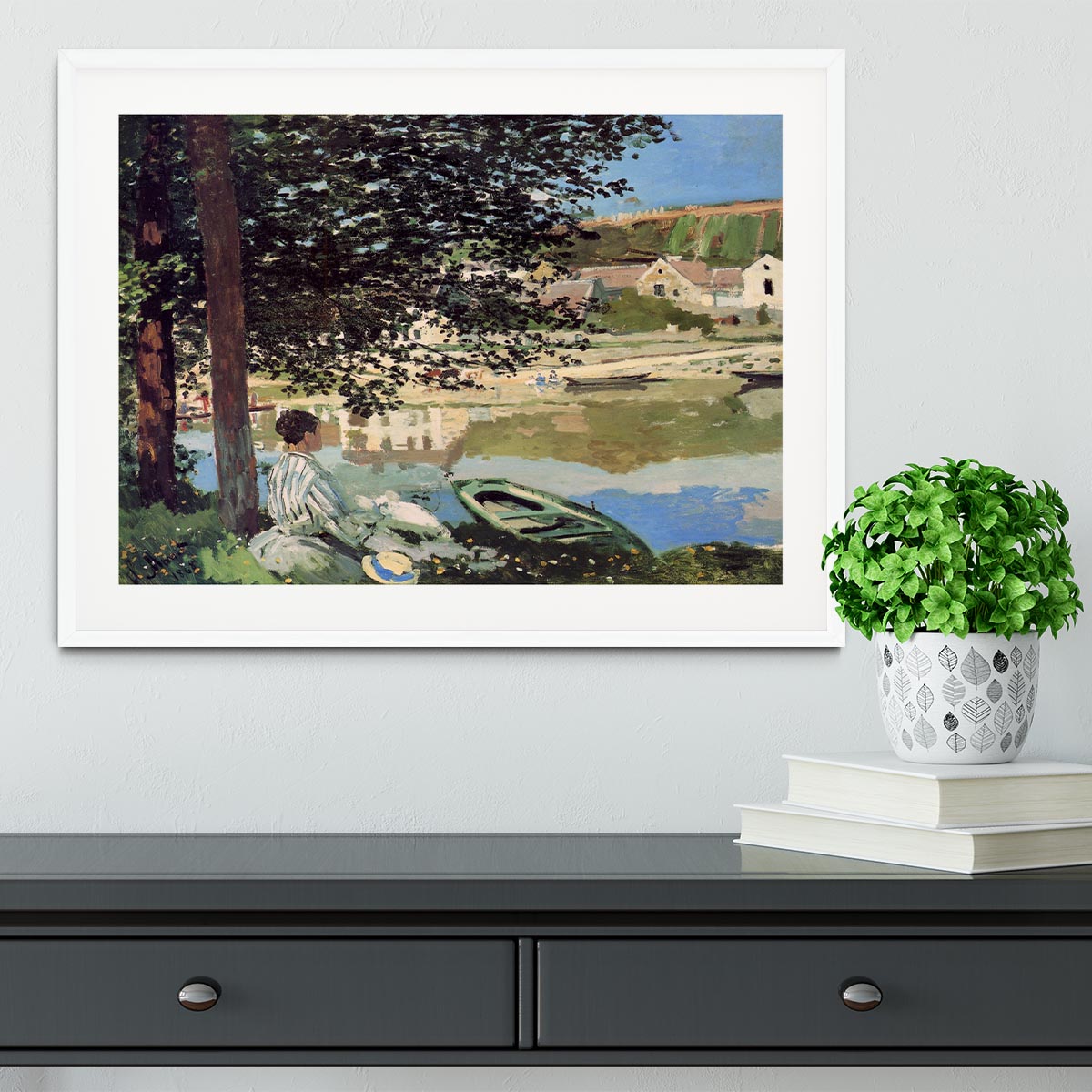 Seine bank at Vethueil by Monet Framed Print - Canvas Art Rocks - 5