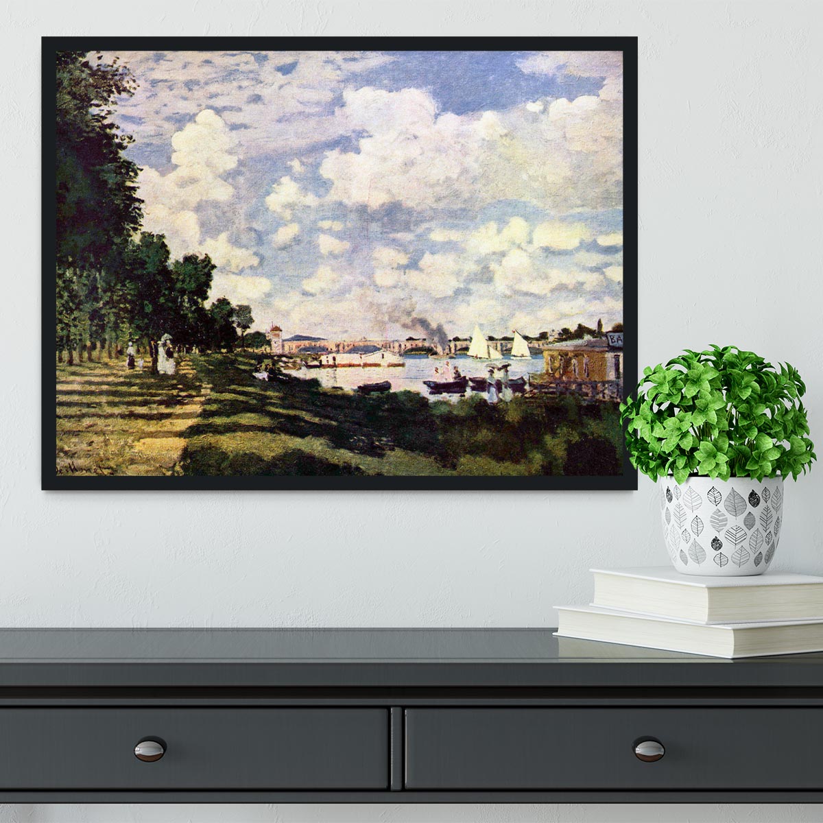 Seine basin near Argenteuil by Monet Framed Print - Canvas Art Rocks - 2