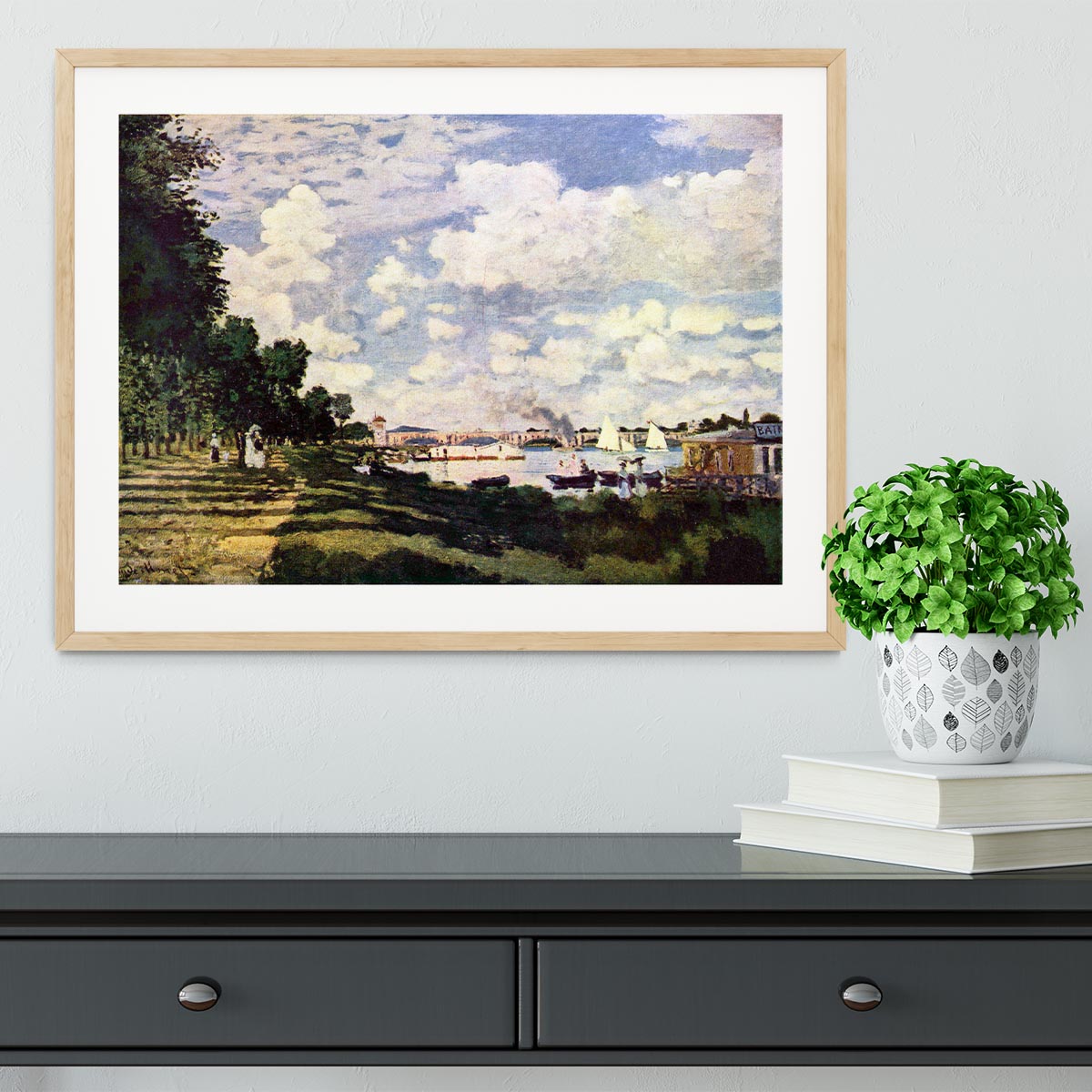 Seine basin near Argenteuil by Monet Framed Print - Canvas Art Rocks - 3