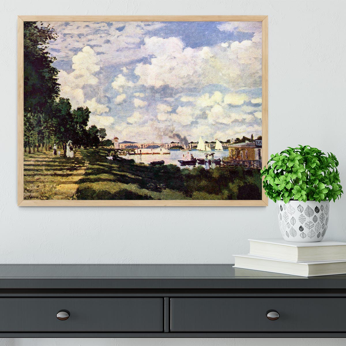 Seine basin near Argenteuil by Monet Framed Print - Canvas Art Rocks - 4