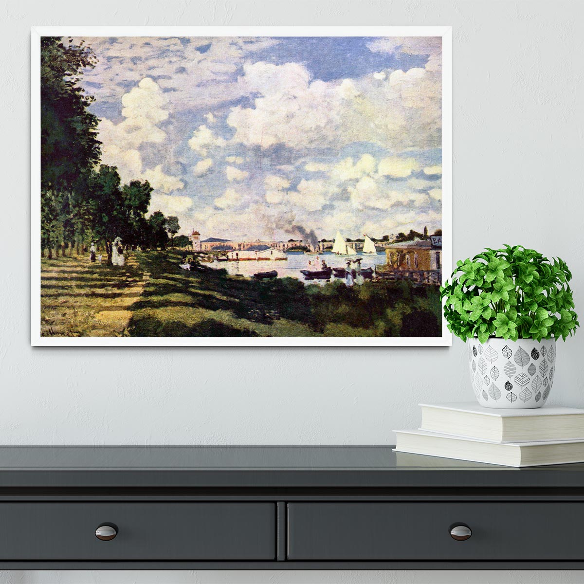 Seine basin near Argenteuil by Monet Framed Print - Canvas Art Rocks -6