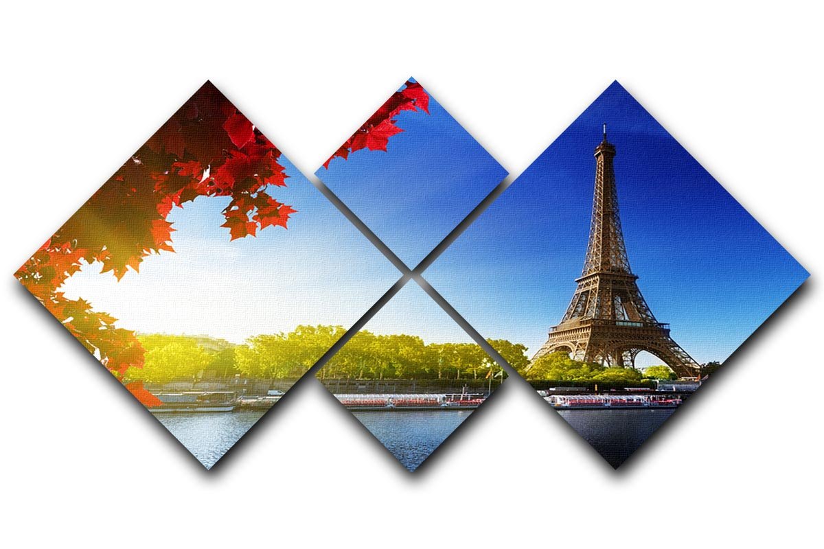 Seine in Paris with Eiffel tower 4 Square Multi Panel Canvas - Canvas Art Rocks - 1