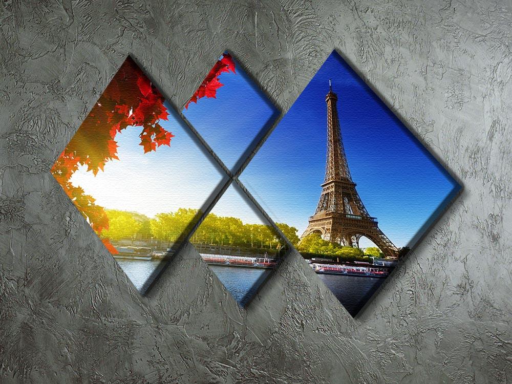 Seine in Paris with Eiffel tower 4 Square Multi Panel Canvas - Canvas Art Rocks - 2