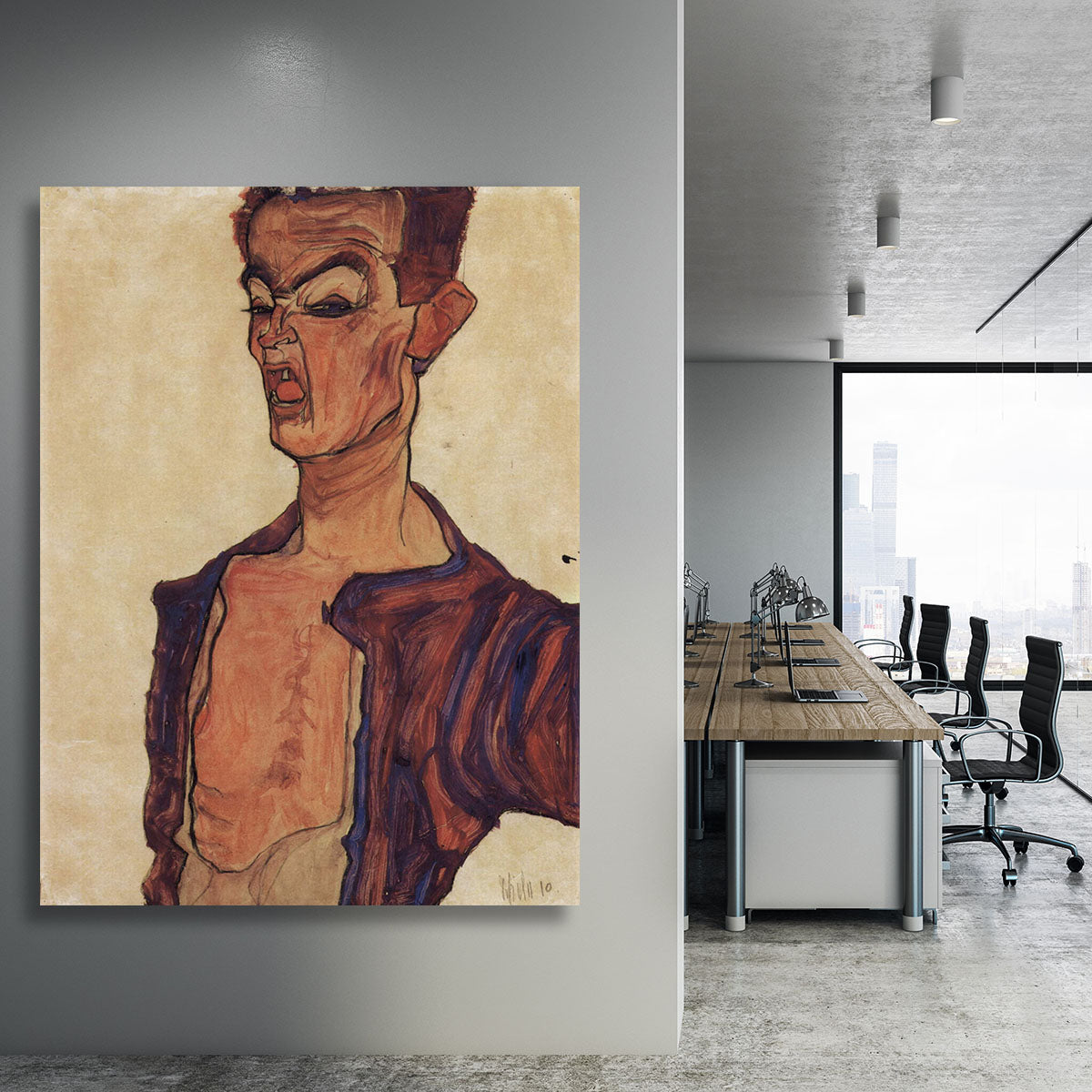 Self-Portrait a grimace scissoring by Egon Schiele Canvas Print or Poster - Canvas Art Rocks - 3