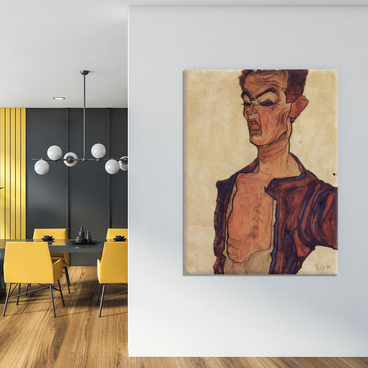 Self-Portrait a grimace scissoring by Egon Schiele Canvas Print or Poster - Canvas Art Rocks - 4