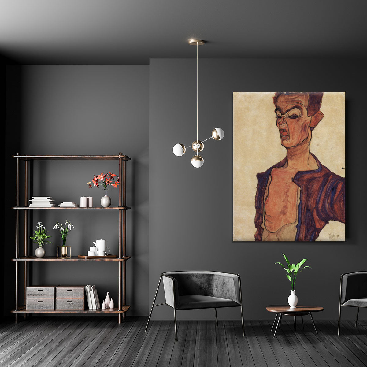 Self-Portrait a grimace scissoring by Egon Schiele Canvas Print or Poster - Canvas Art Rocks - 5