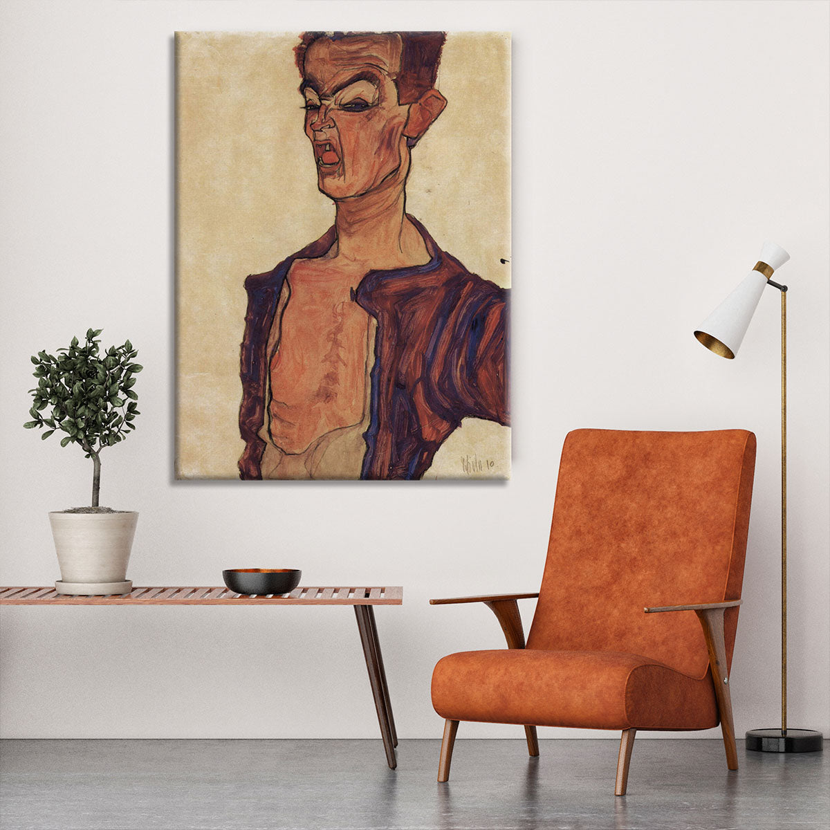 Self-Portrait a grimace scissoring by Egon Schiele Canvas Print or Poster - Canvas Art Rocks - 6