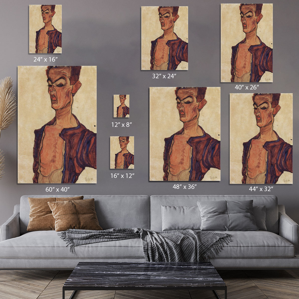 Self-Portrait a grimace scissoring by Egon Schiele Canvas Print or Poster - Canvas Art Rocks - 7
