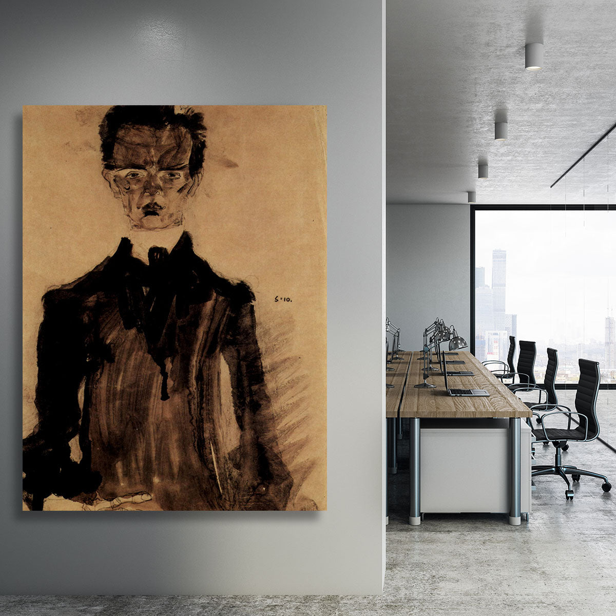 Self-Portrait in a black robe by Egon Schiele Canvas Print or Poster - Canvas Art Rocks - 3