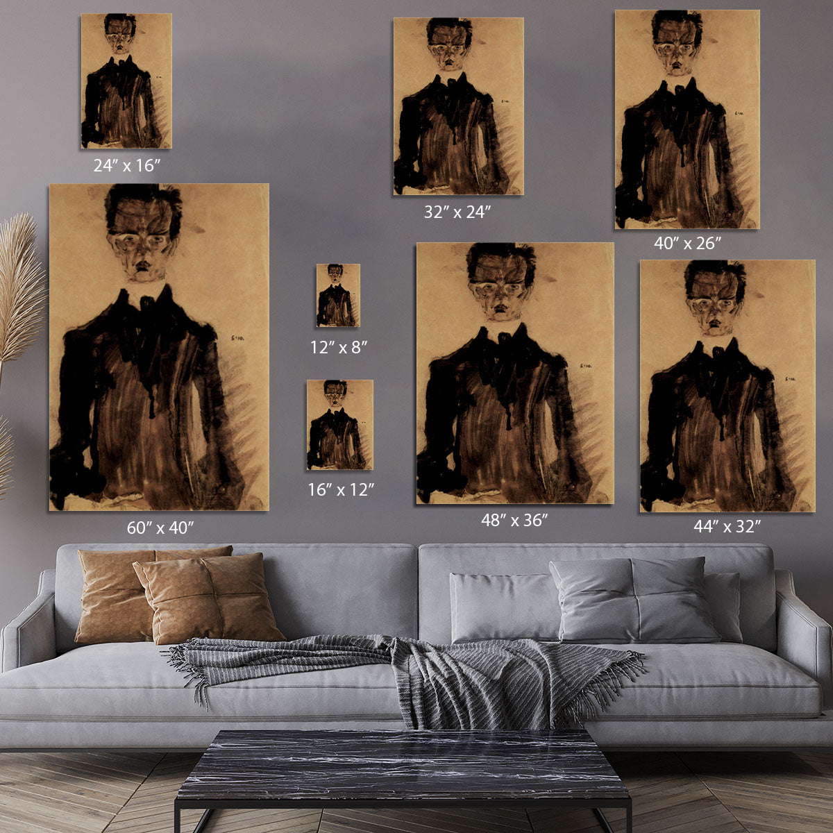 Self-Portrait in a black robe by Egon Schiele Canvas Print or Poster - Canvas Art Rocks - 7