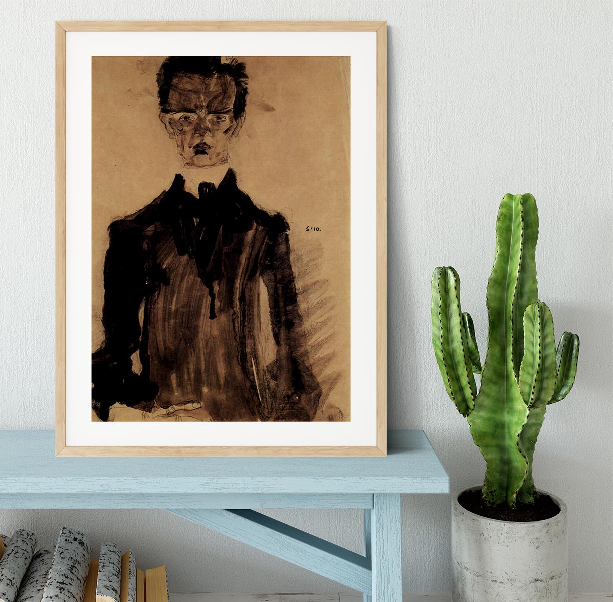 Self-Portrait in a black robe by Egon Schiele Framed Print - Canvas Art Rocks - 3