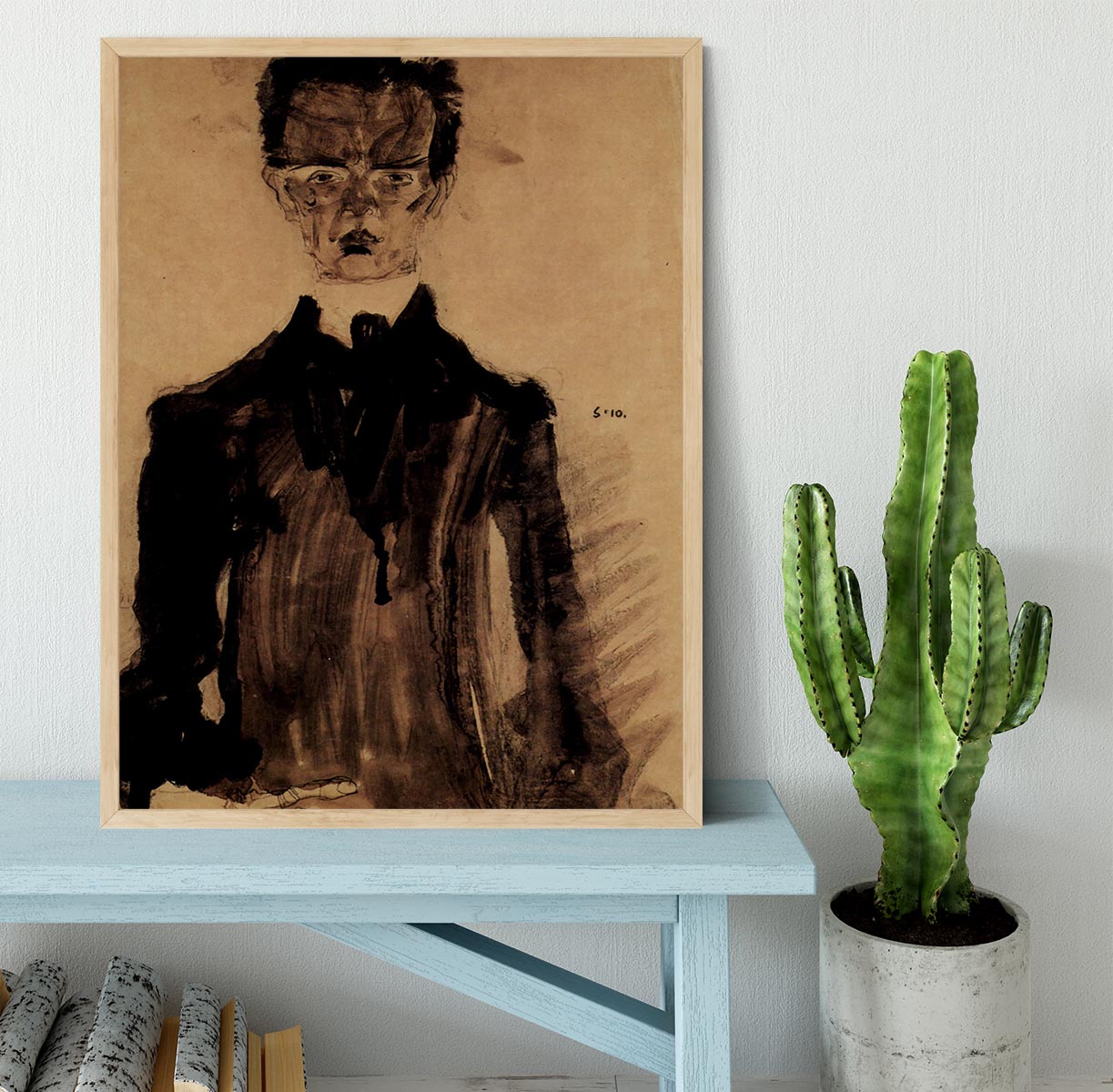 Self-Portrait in a black robe by Egon Schiele Framed Print - Canvas Art Rocks - 4