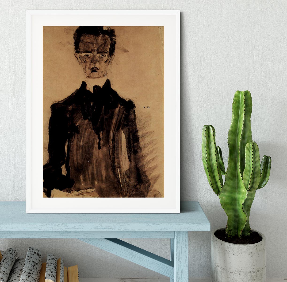 Self-Portrait in a black robe by Egon Schiele Framed Print - Canvas Art Rocks - 5