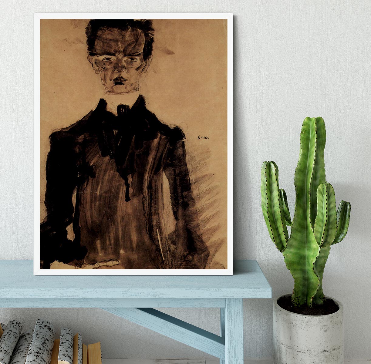 Self-Portrait in a black robe by Egon Schiele Framed Print - Canvas Art Rocks -6