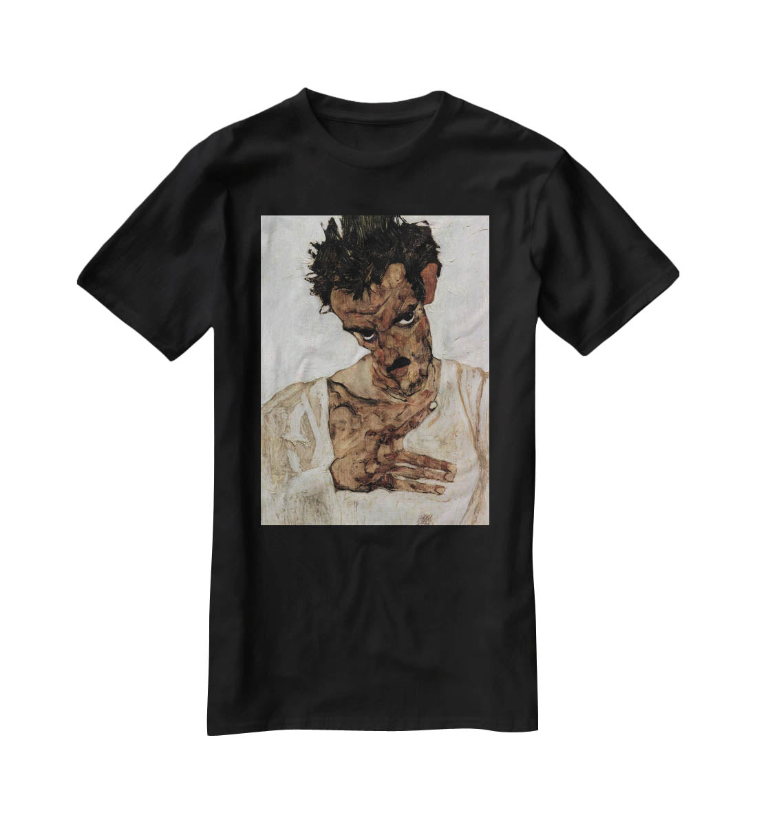 Self-portrait with lowered head by Egon Schiele T-Shirt - Canvas Art Rocks - 1