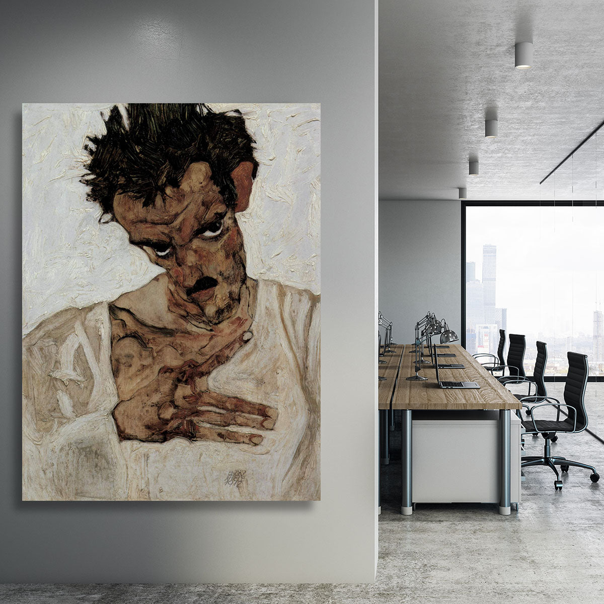 Self-portrait with lowered head by Egon Schiele Canvas Print or Poster - Canvas Art Rocks - 3
