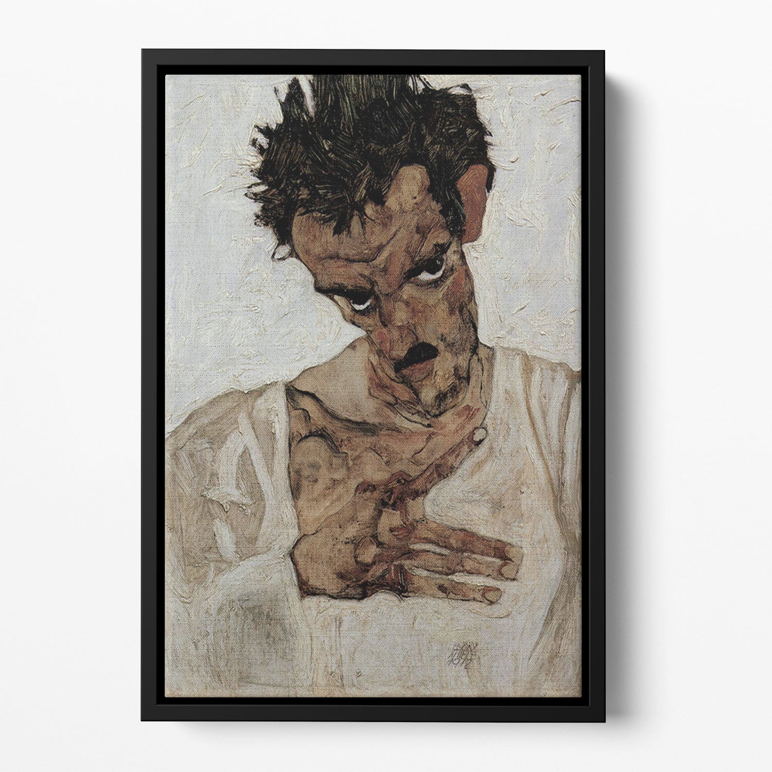 Self-portrait with lowered head by Egon Schiele Floating Framed Canvas