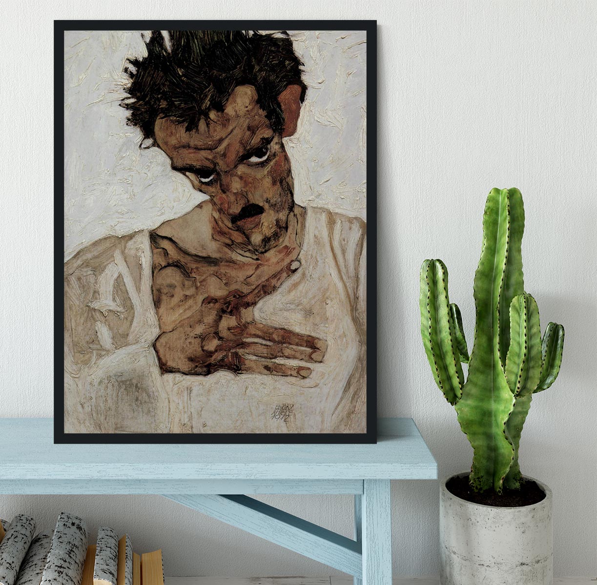 Self-portrait with lowered head by Egon Schiele Framed Print - Canvas Art Rocks - 2