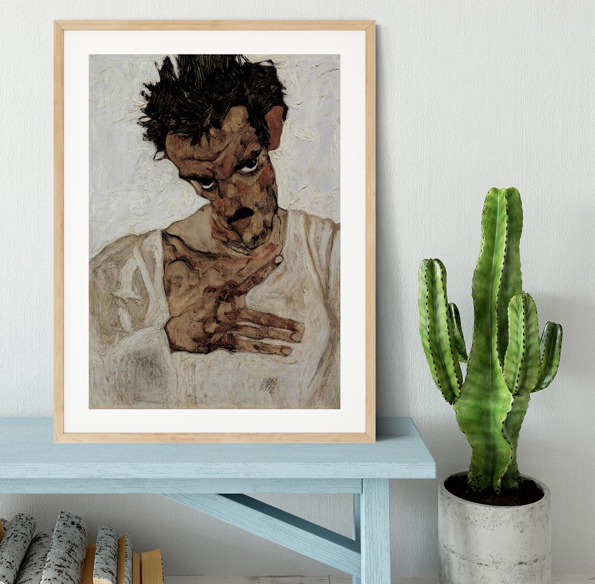 Self-portrait with lowered head by Egon Schiele Framed Print - Canvas Art Rocks - 3
