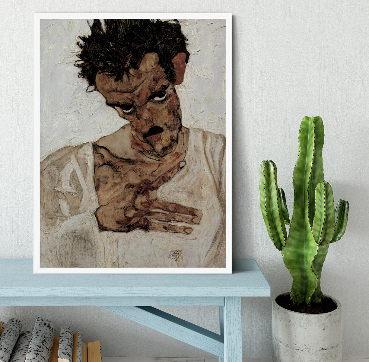 Self-portrait with lowered head by Egon Schiele Framed Print - Canvas Art Rocks -6