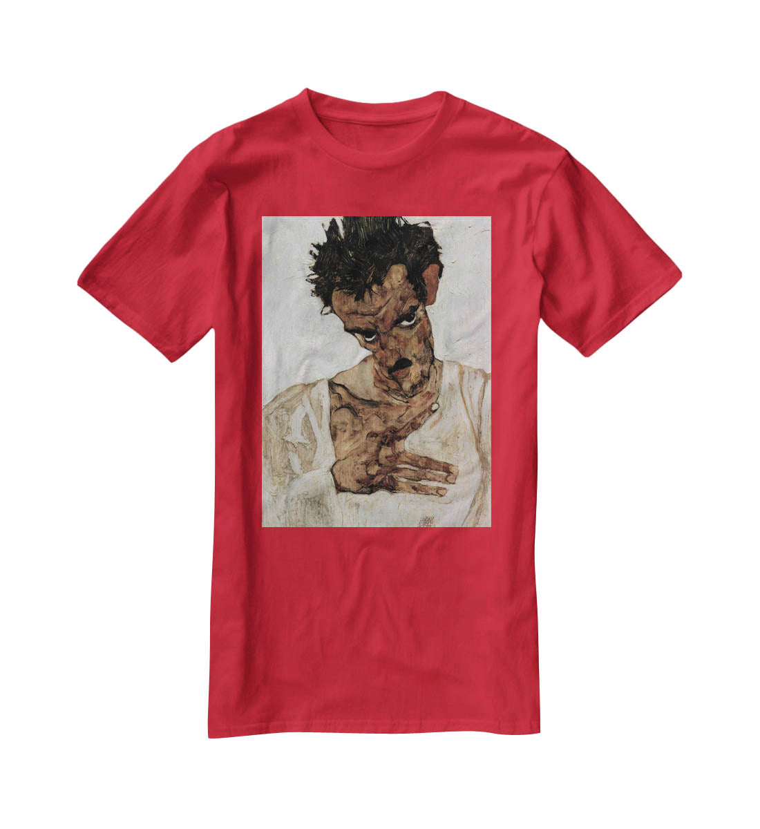 Self-portrait with lowered head by Egon Schiele T-Shirt - Canvas Art Rocks - 4
