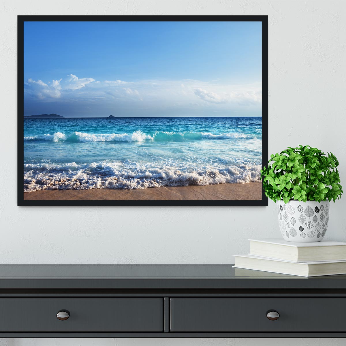 Seychelles beach in sunset time Framed Print - Canvas Art Rocks - 2