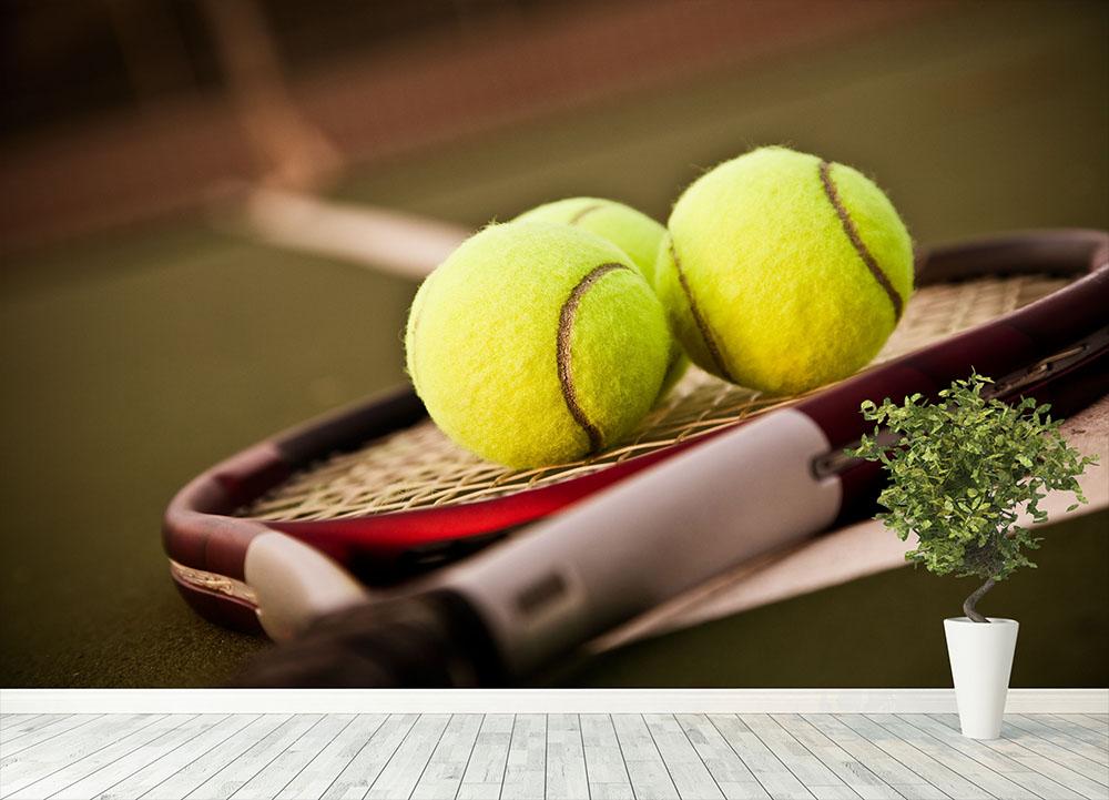 Shot of a tennis racket and tennis balls Wall Mural Wallpaper - Canvas Art Rocks - 4