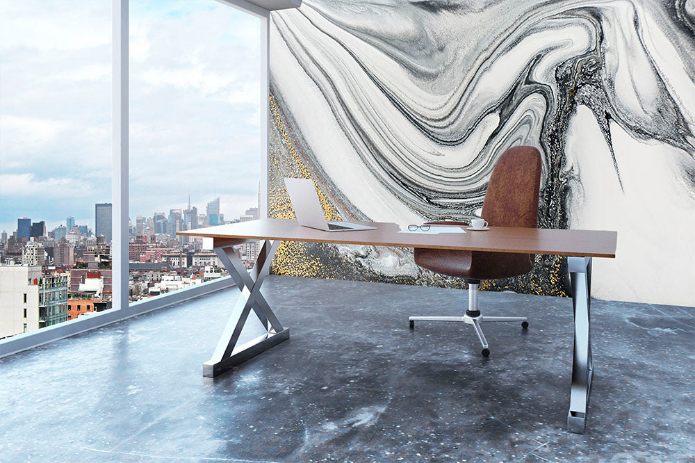 Silver and White Marble Swirl Wall Mural Wallpaper - Canvas Art Rocks - 3