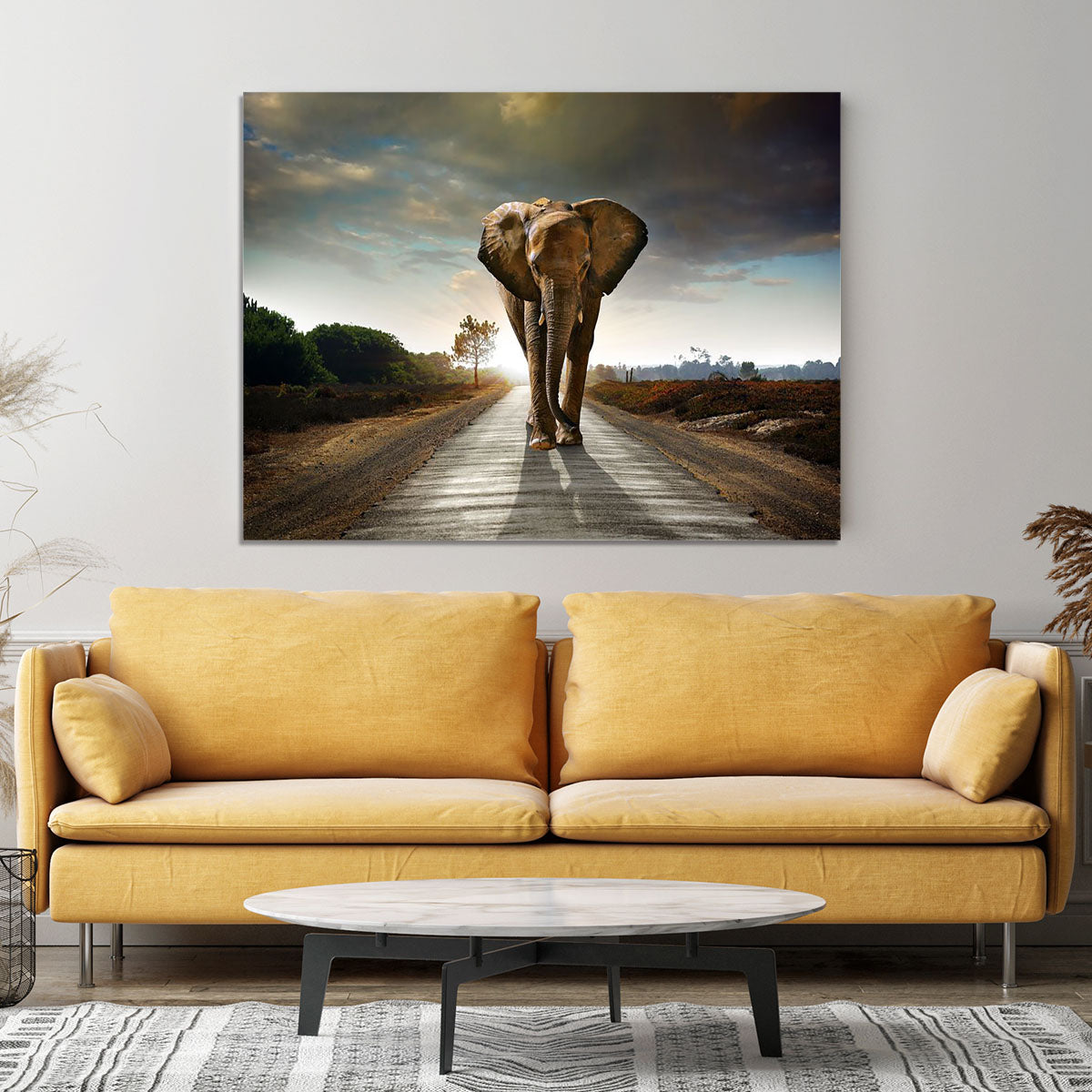 Single elephant walking in a road Canvas Print or Poster - Canvas Art Rocks - 4