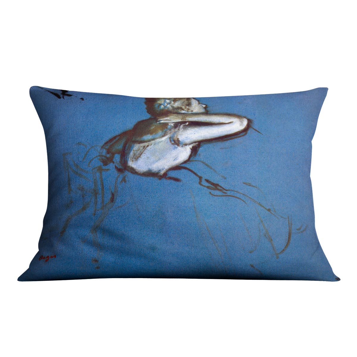 Sitting dancer in profile with hand on her neck by Degas Cushion