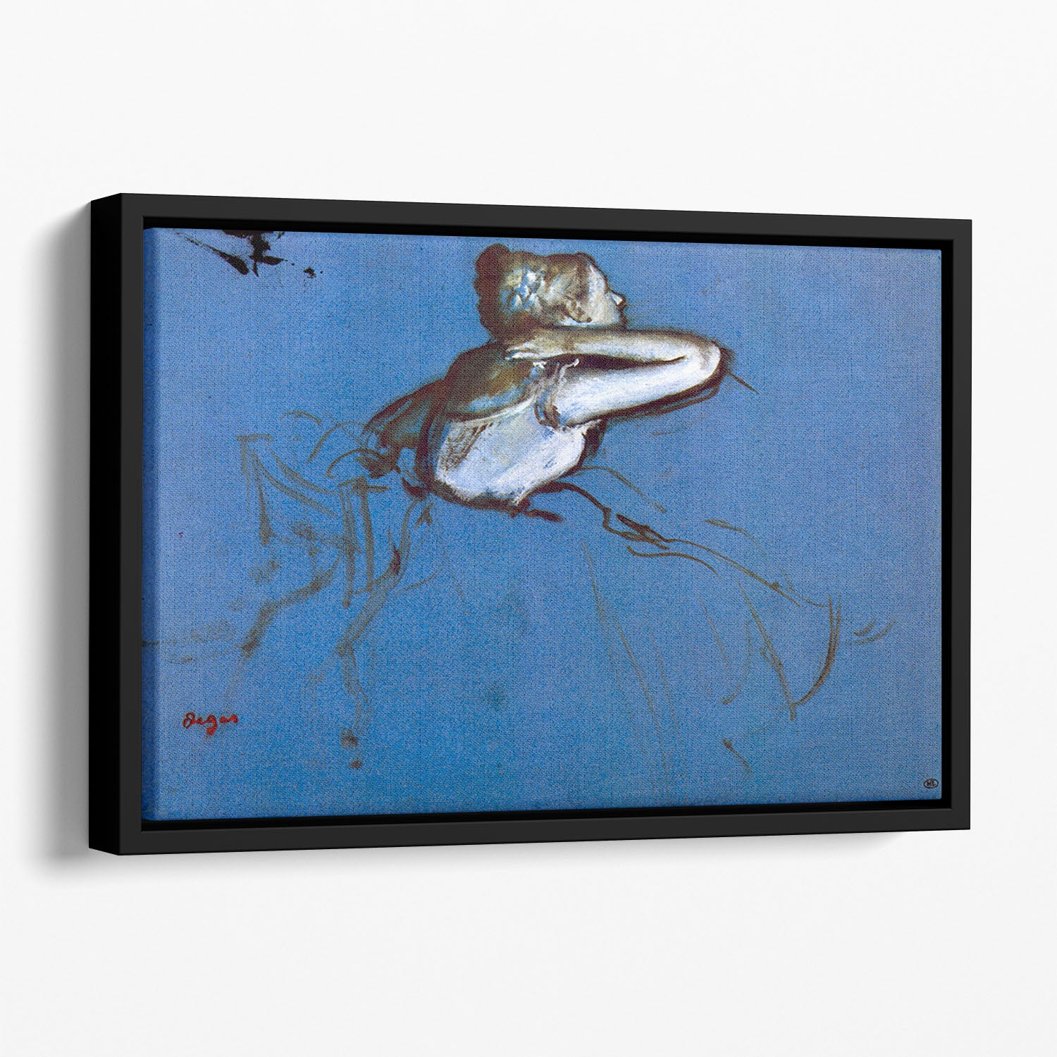 Sitting dancer in profile with hand on her neck by Degas Floating Framed Canvas