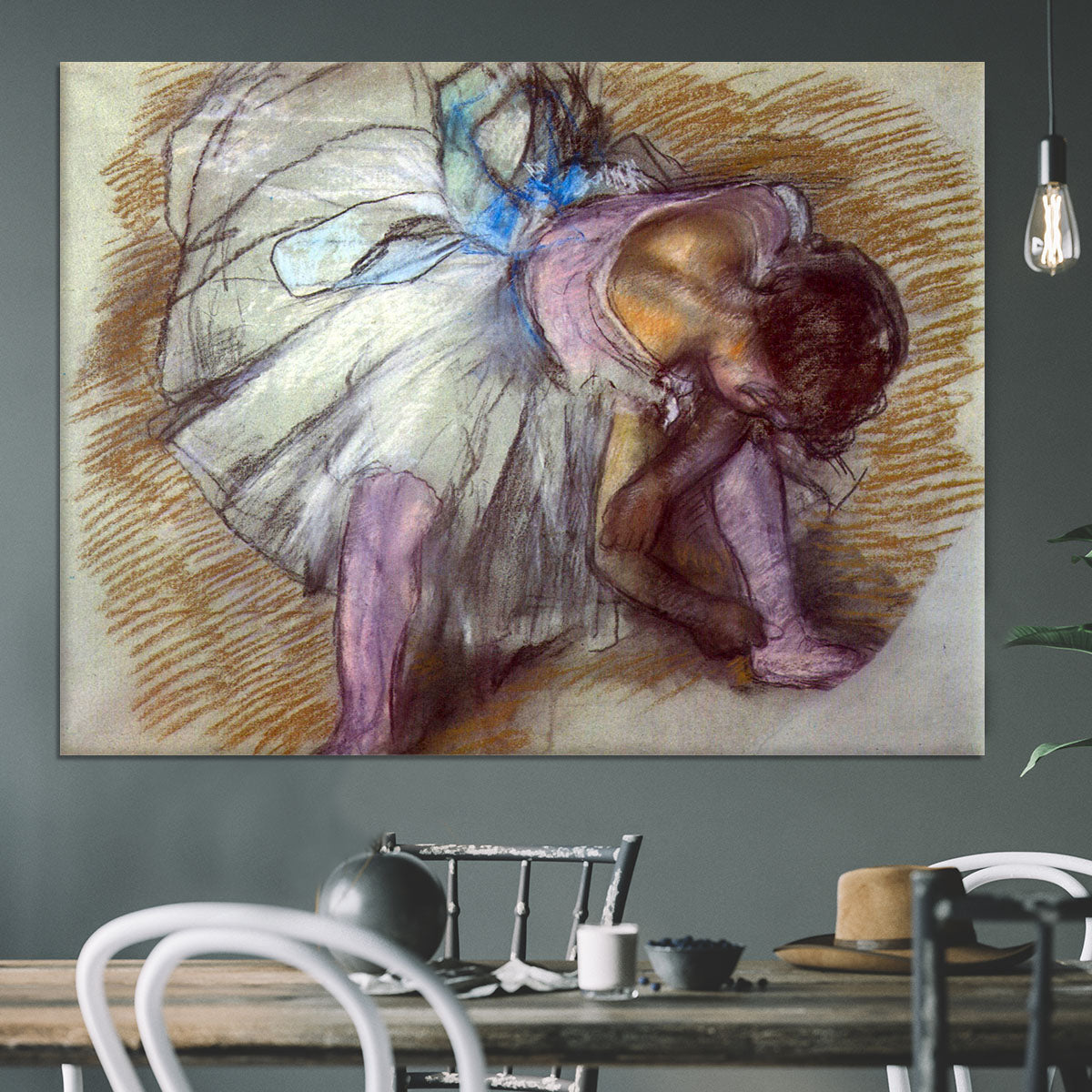 Sitting dancer lacing her slipper by Degas Canvas Print or Poster - Canvas Art Rocks - 3