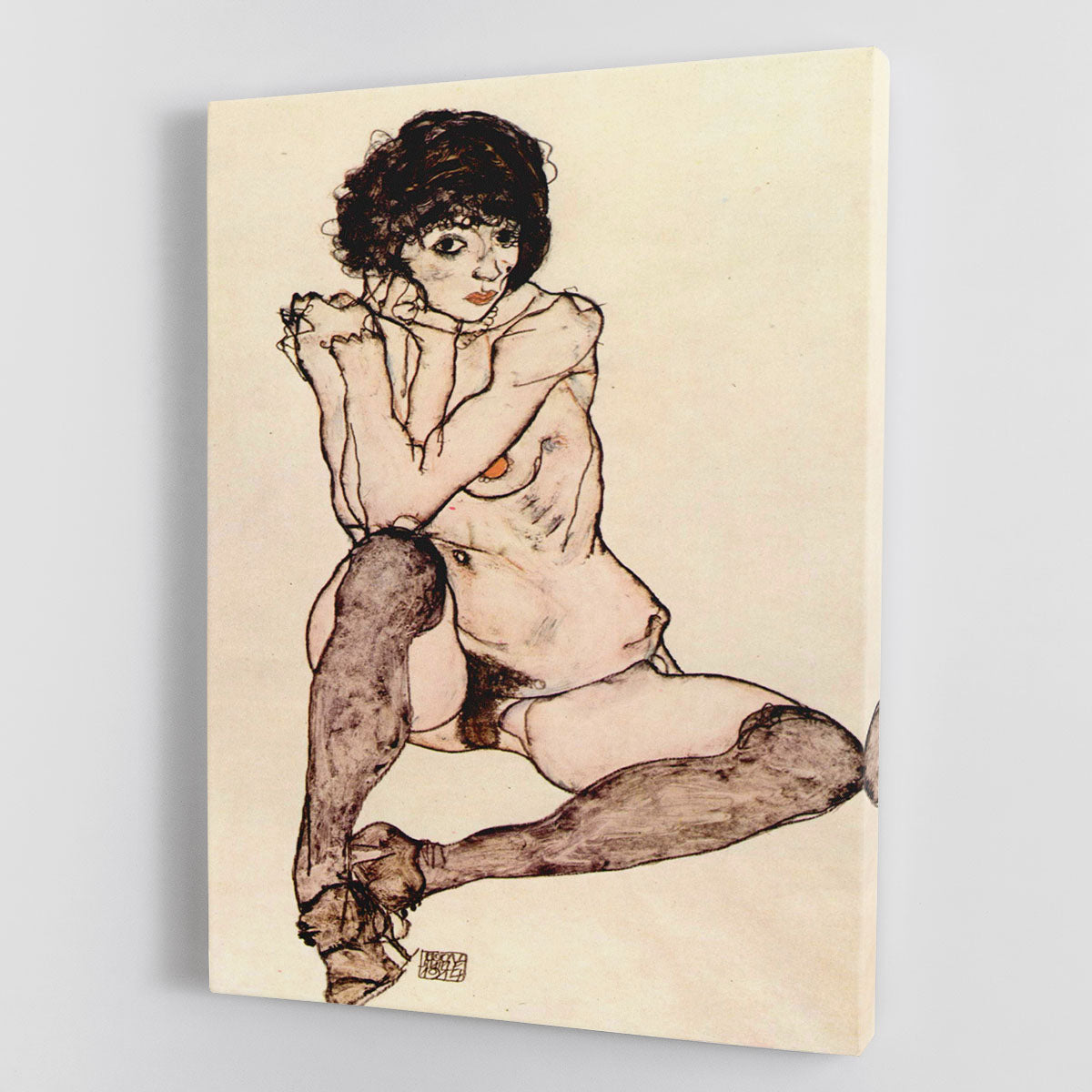Sitting female nude by Egon Schiele Canvas Print or Poster - Canvas Art Rocks - 1