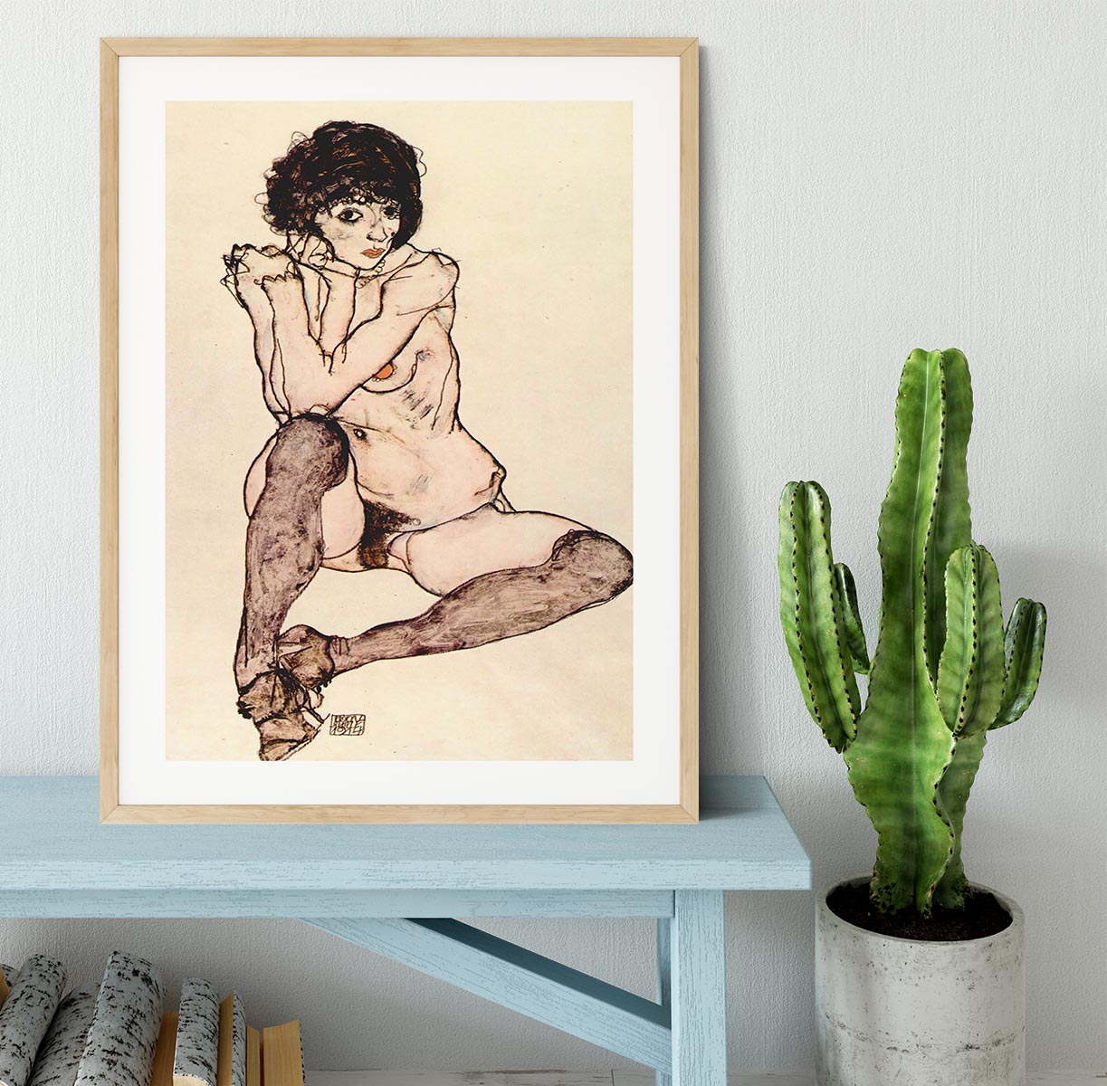 Sitting female nude by Egon Schiele Framed Print - Canvas Art Rocks - 3