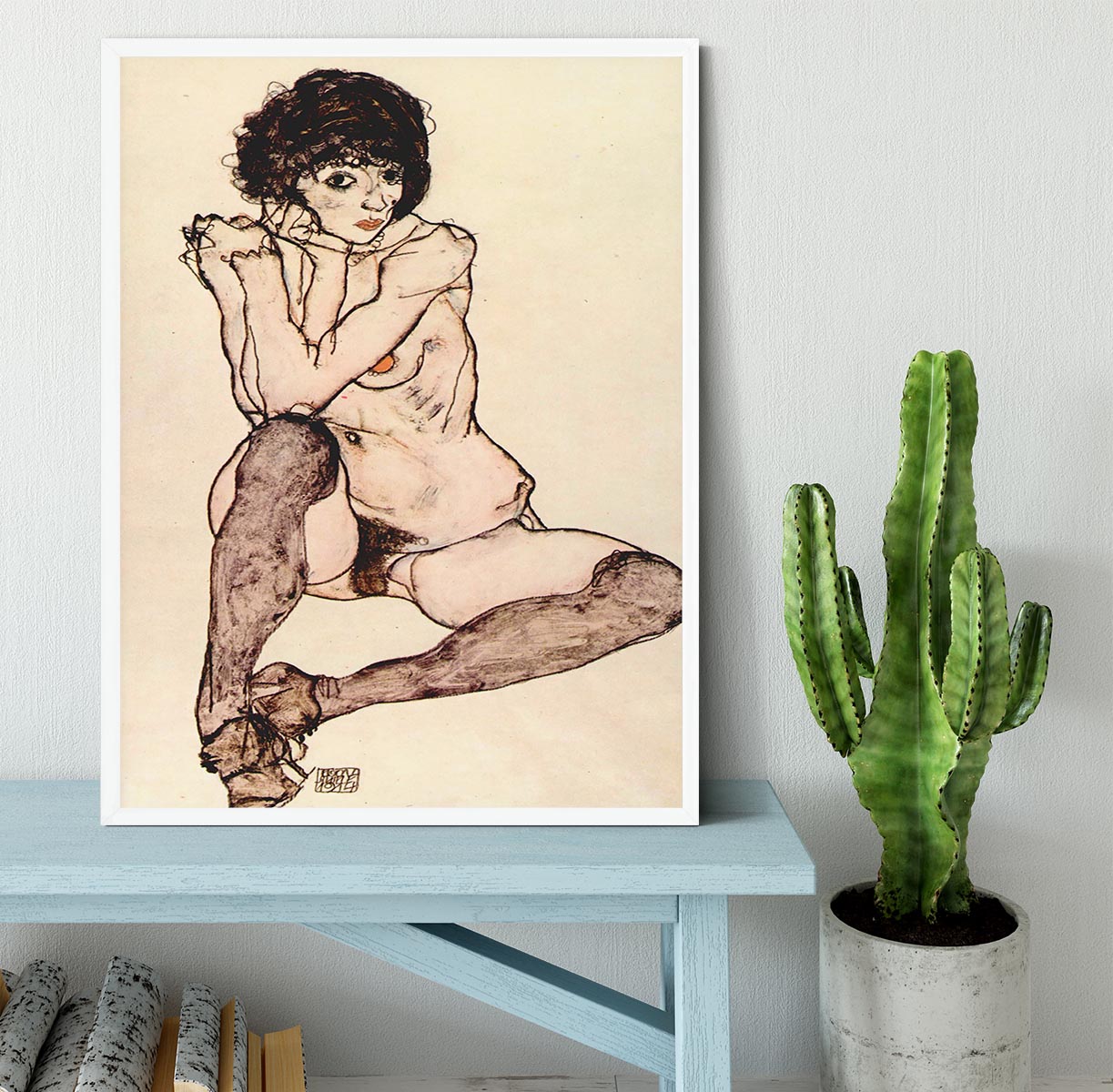 Sitting female nude by Egon Schiele Framed Print - Canvas Art Rocks -6